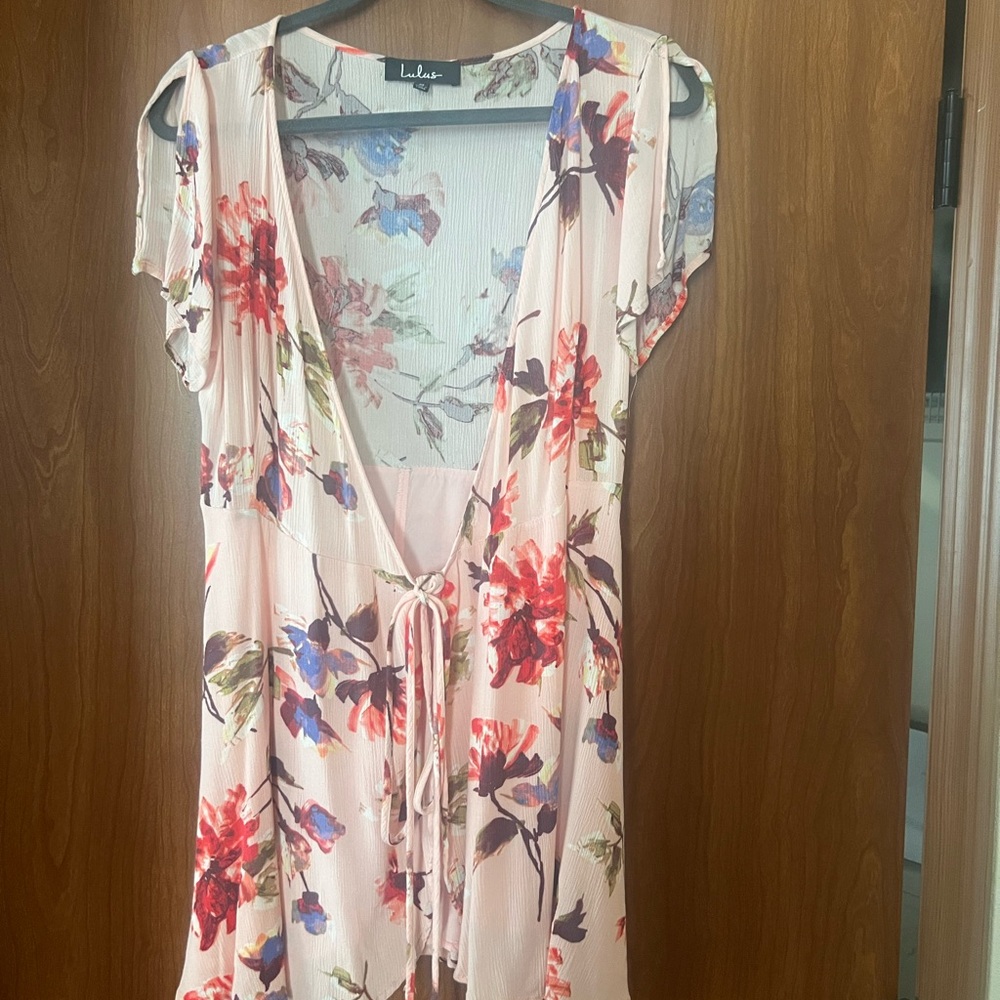 Lulu's Pink Floral Swim Coverup with Red & Blue Accents